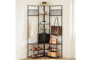 VEVOR Corner Hall Tree with Shoe Bench, 70.9 in Coat Rack with Hooks and Steel Frame, Freestanding Clothes Shoes Rack Storage