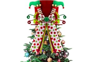 ANTEQI Christmas Tree Topper Hat, Christmas Elf Tree Topper Red Hat with Handmade Bow Elf Leg Christmas Trees Top Decorations Ornaments for Holiday Home Decor Xmas Gift Ideas
