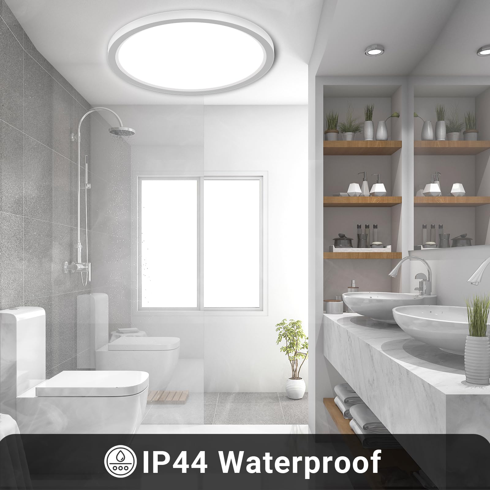 LQWELL® Deckenleuchte LED Deckenlampe, IP44 Wasserfest Badlampe Rund Flach 18W 6000K 1600LM Modern Schlicht Lampe Dünn für Wohnzimmer Badezimmer Schlafzimmer Küche Balkon Keller Büro, 220 * 24mm 7