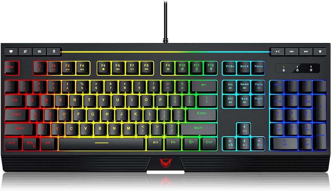 PICTEK RGB Gaming Keyboard, 8 Individual Multimedia Keys, Wired Adjustable Backlight Keyboard with Non-Fading Keycaps, 25 Keys Anti-ghosting, Splash-Proof, Ideal for Windows Mac Gaming: Computers & Accessories