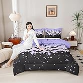 Happy Halloween Kids Comforter Set Twin Size,Black Bats Gothic Chic Bedding Set,Boys Girls Adults Room Decor,Blue Purple Ombre Romantic Down Comforter,Simple Style Duvet Insert,1 Pillowcase