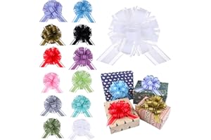 TIADYBOW 12 Pieces Mixed Color Pull Bow Wrapping Pull Bow Ribbon Pull Bows for Wedding Baskets,6 Inches Diameter Gift Bows, Large Bows for Presents (Style1, 12Pcs)