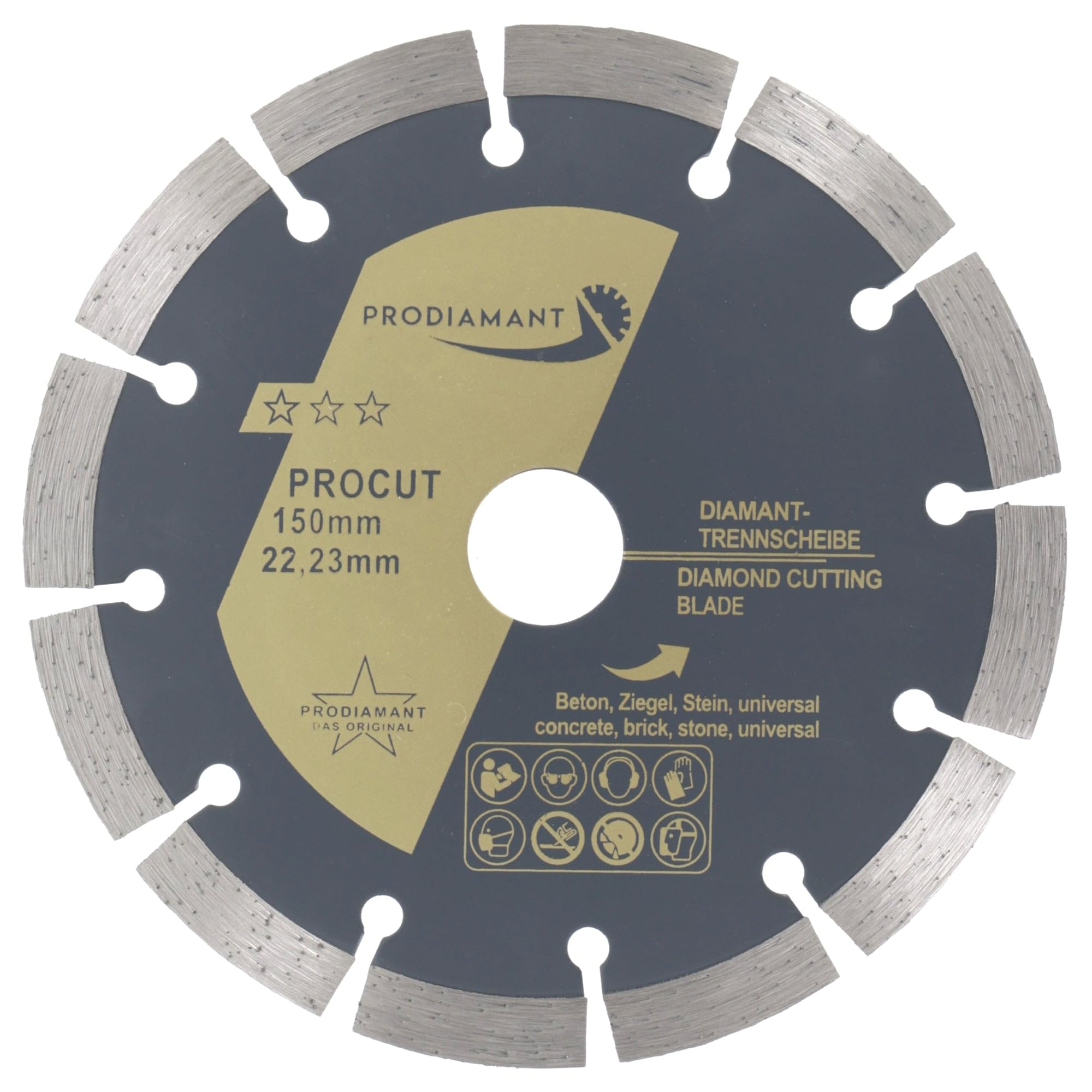 PRODIAMANT diamond cutting disc universal 150mm 6inch x 22.2 mm concrete, stone, brick 6 inch diamond disc 10mm segment