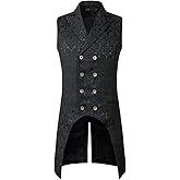 ZEROYAA Mens Gothic Steampunk Double Breasted Jacquard Brocade Vest Waistcoat Sleeveless Tailcoat