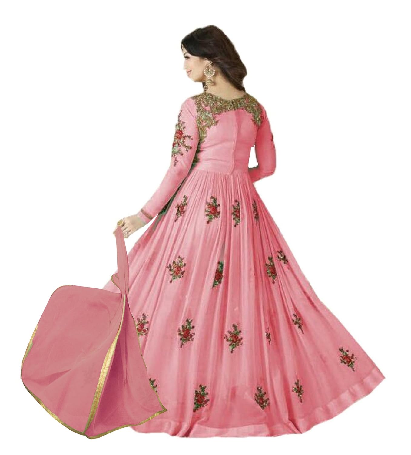 sukhvilas new designer pink embroidery georgette semistitched anarkali salwar suit