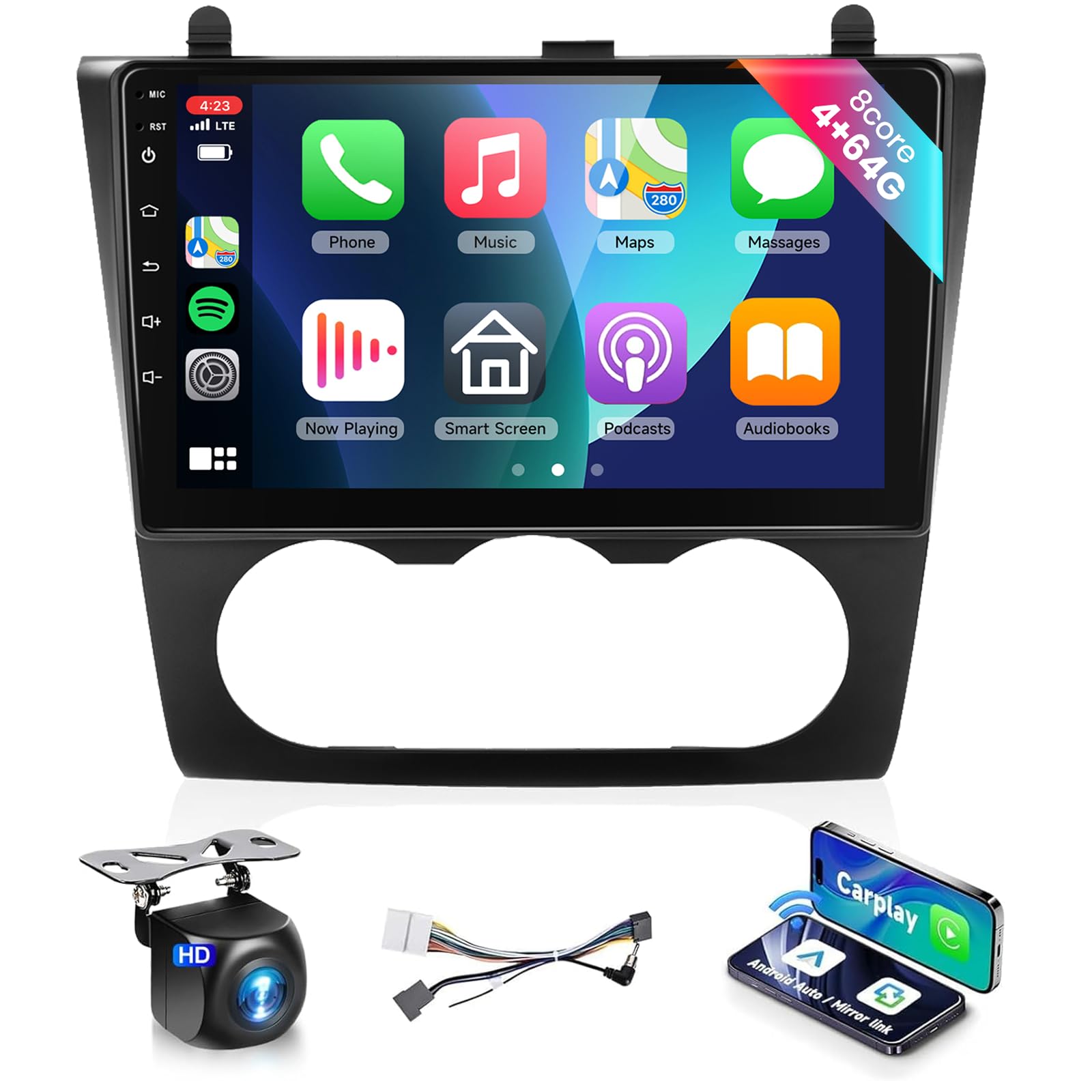 Photo 1 of 8Core 4G 64G DSP 46EQ Car Stereo Radio for Nissan Altima 2008-2012 (Manual A/C) with 9inch 1280x720 IPS Touchscreen/Wireless CarPlay/Android Auto/5.0 BT/GPS/WiFi/63UIs/SWC/Backup Camera