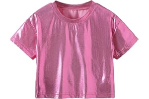 Verdusa Girl's Metallic Crop Tee Top Short Sleeve Round Neck Neon Shirts Party Costume Concert Outfits