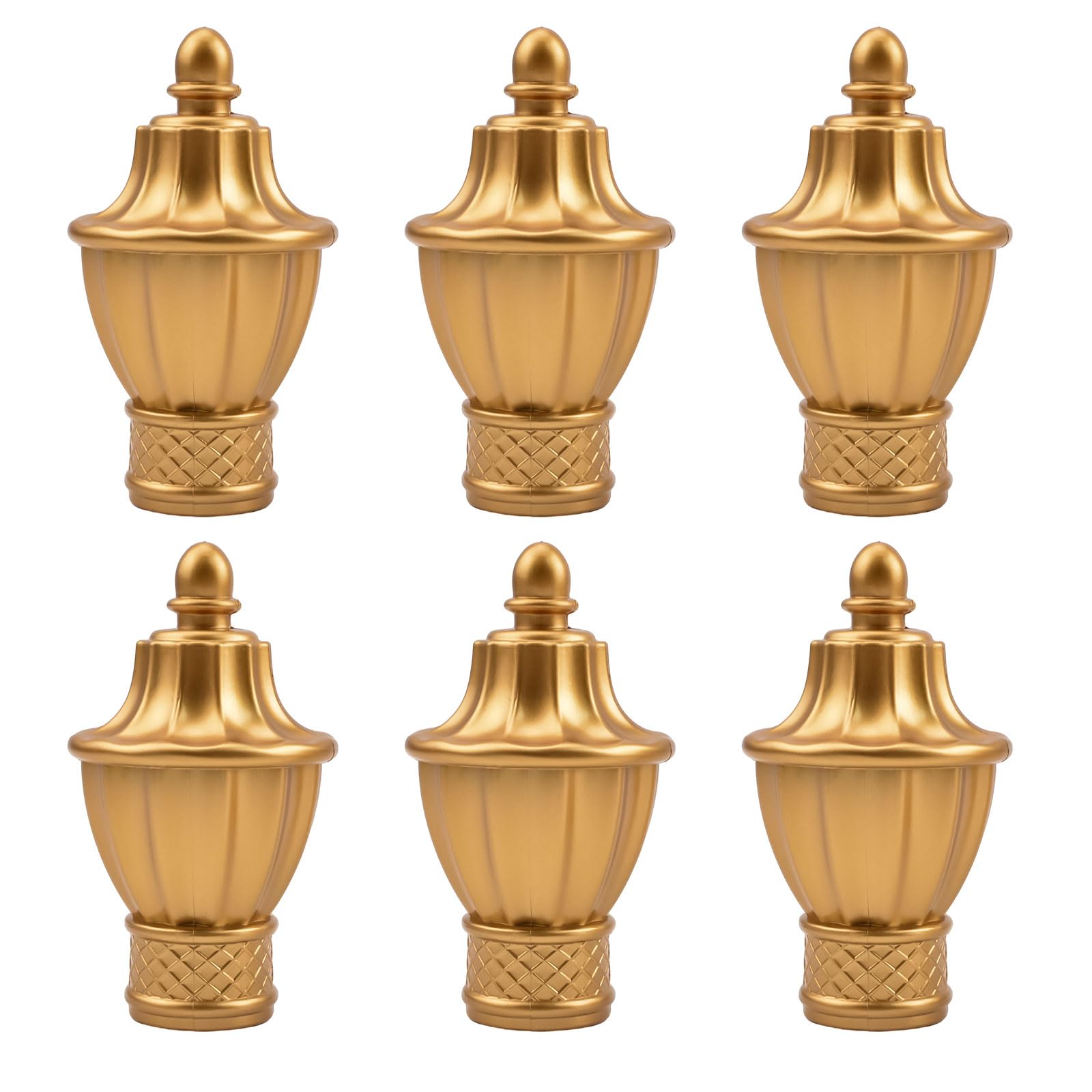 UFURMATE Curtain Finials, 6Pcs Gold Plastic Drapery Rail Pole Head Cap Decorative Window Curtain Rail End Curtain Rod Finials Ends, Fits Dia. 28mm/1.1in Curtain Rods (Trophy Shape)