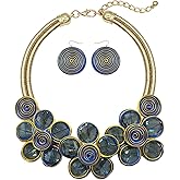 JHWZAIY Statement Chunky Flower African Necklace For Women Tribal Fashion Costume Jewelry Earring Sets Unique Big Colorful Rhinestone Crystal Pendent Collar Choker Bib Handmade