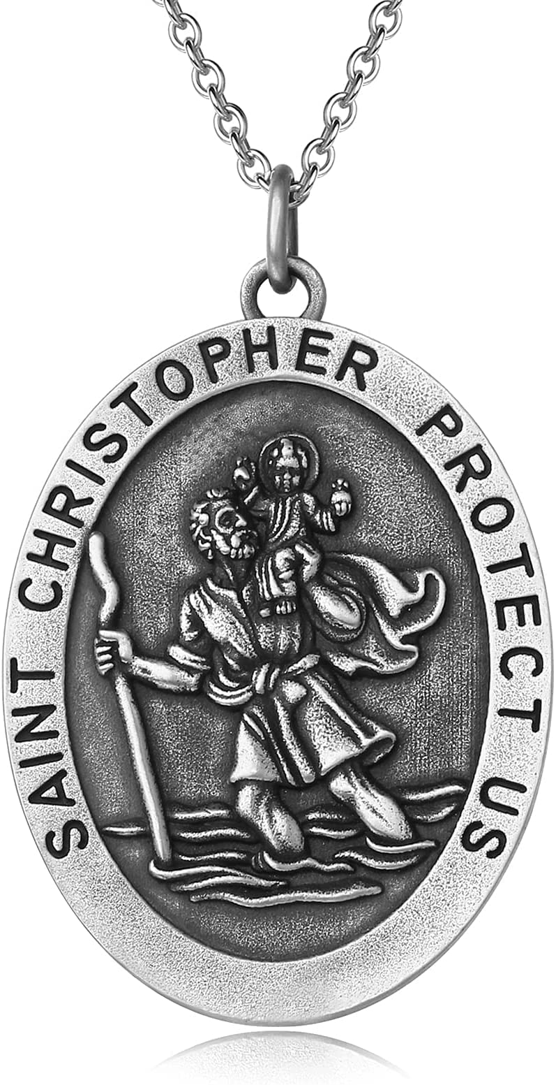 St. Saint Christopher Medal Necklace for Men 925 Sterling Silver Christopher Religious Protector Pendant for Women