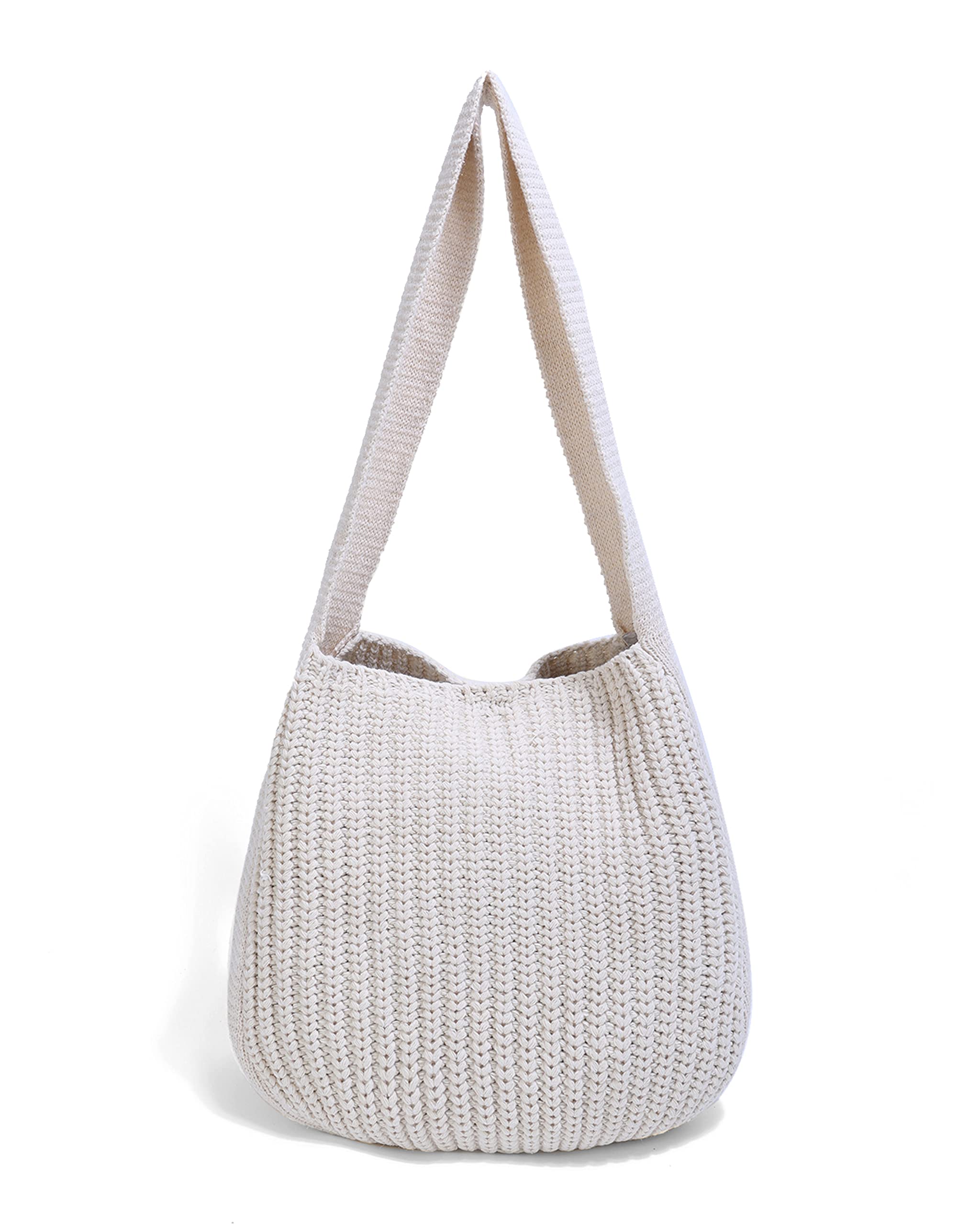 ENBEI Women's Shoulder Handbags Hand crocheted Bags large Shoulder Shopping Bag tote bag aesthetic canvas tote cute tote bags, White, L