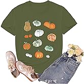 sallrue Thanksgiving Pumpkin Shirts for Women Fall Season Tshirts Autumn Shirt Thankful Pumpkin Tee Tops