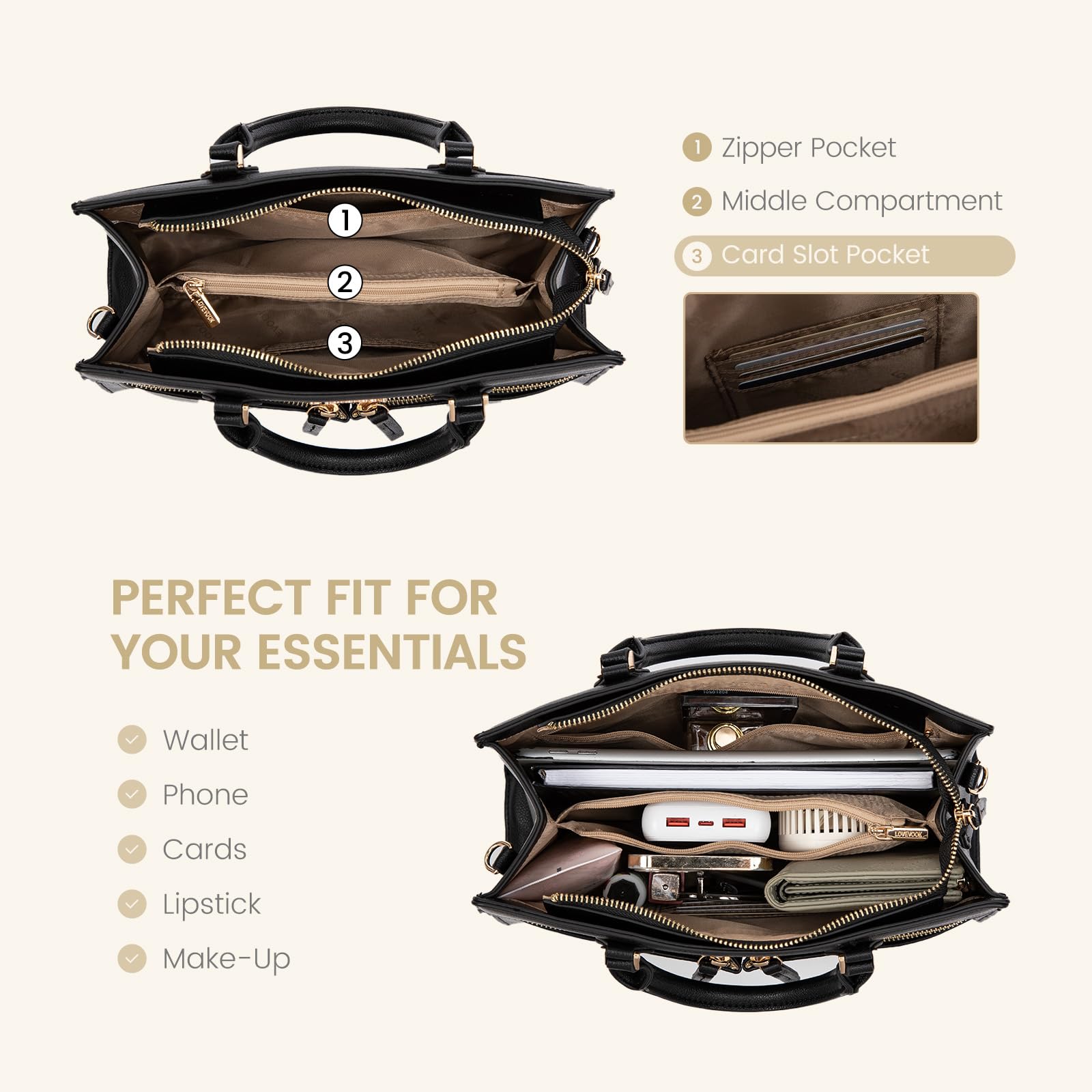 LOVEVOOK Womens Purses and Handbags, Pebbled Leather Black Purses for women Crossbody Handbags Satchel Bag