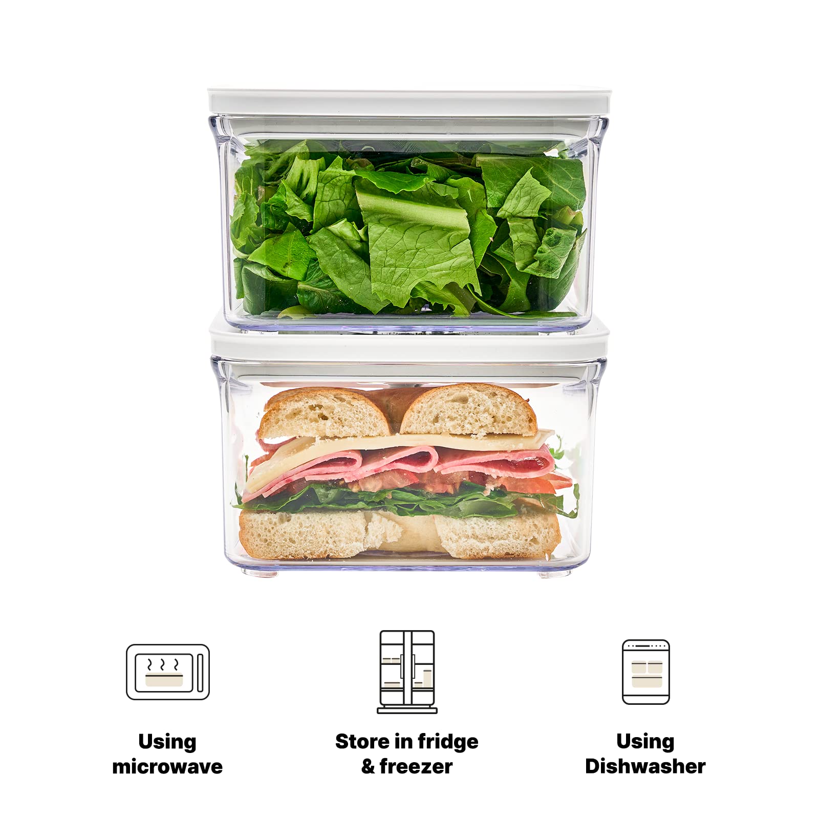 Premium Airtight Food Storage Containers, Square 2PC/Set(1.48qt/1.4Lx2pcs), Smart One-Click Seal Lid, No Hinges, 100% Leak Proof, BPA-FREE, Dishwasher, Freezer & Microwave Safe