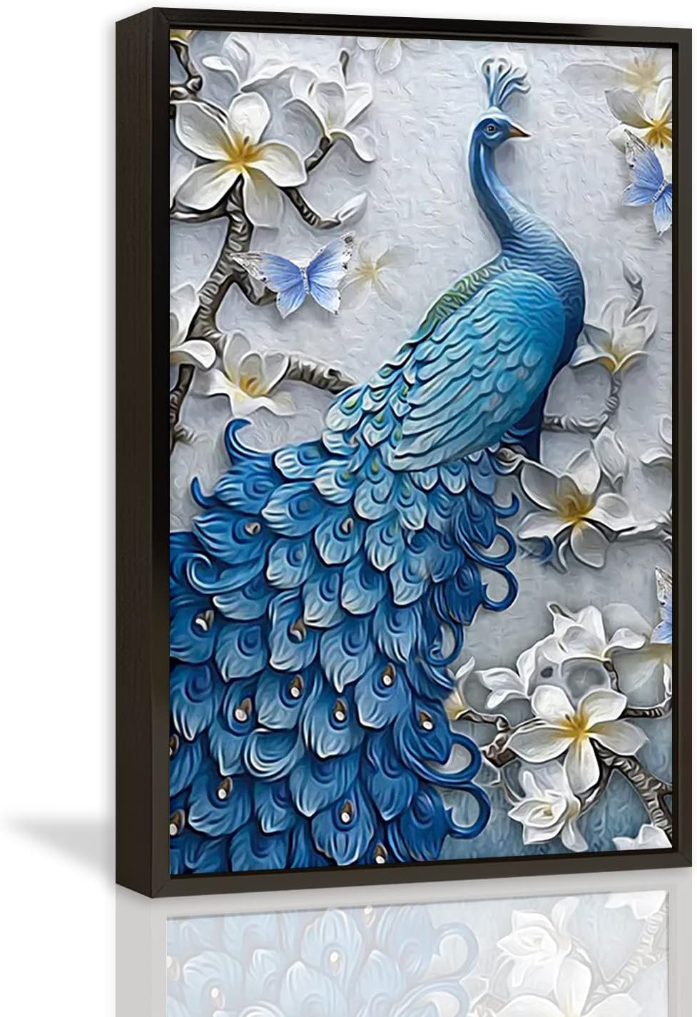 Paintings - Abstract Wall Decor Oil Painting on Canvas Abstract Blue Peacock Black Aluminum Frame Canvas Wall Art For Living Room Watercolor Bird Artwork Modern Painting Pictures Home Decor and Office Decoration for Walls Ready to Hang for Kitchen Bedroom Decor 16x24inch