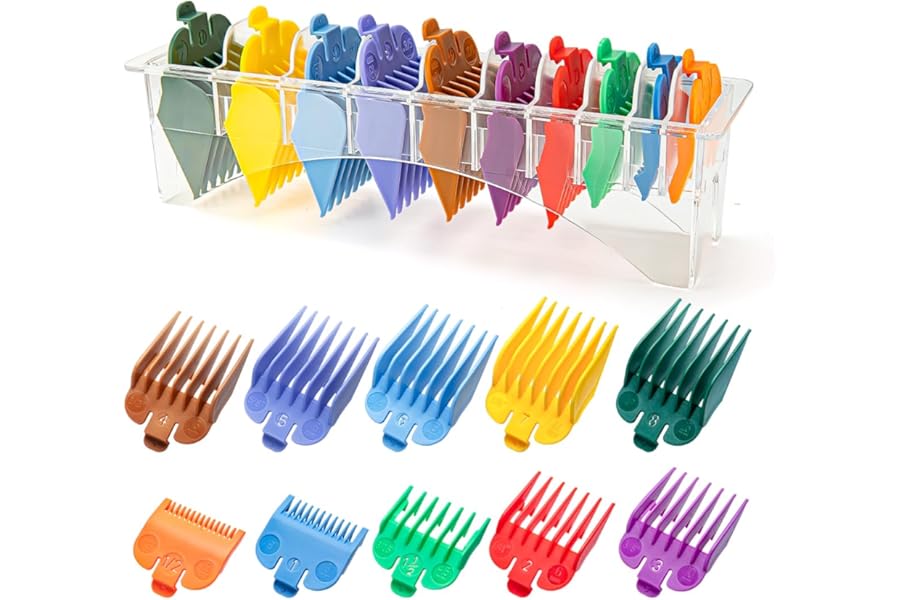 10 Professional Hair Clipper Guards Cutting Guides Compatible with Most Wahl Clippers with Organizer, Color Coded Clipper Combs Replacement – 1/16″ to 1″