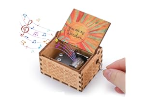 Wood Music Box, Wooden Hand Crank Musical Instrument with Melody You’re My Sunshine Gift to Family Friend Lover Classmate (Yo