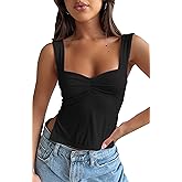 BAIGRAM Women’s Sleeveless Slim Crop Tank Top Sexy Pleated Bustier Sweetheart Neck Strappy Slits Cropped Vest Cami
