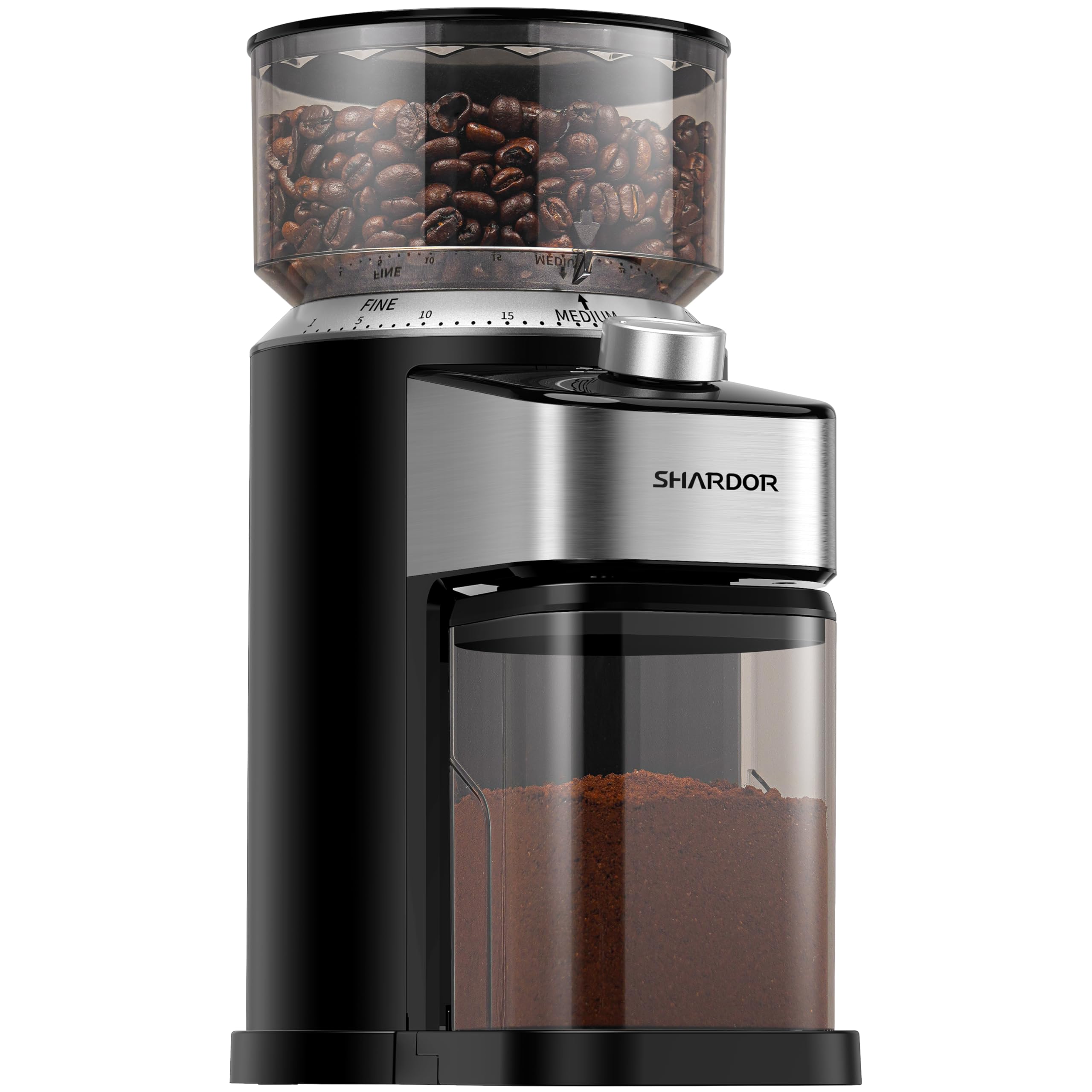Photo 1 of SHARDOR Professional Burr Coffee Grinder Electric with 40 Grind Settings for Home Use, 50 Seconds Adjustable Timer, for Espresso, Drip, Pour Over, and French Press, One-Touch Operation, Black