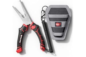 SNAIL TRAIL 7'' Fishing Pliers, Angled Head Split Ring Pliers, Auto-Open by Magnets, Corrosion Resistant Fish Hook Remover, Saltwater Crimping Shot & Wire Cutter Tool