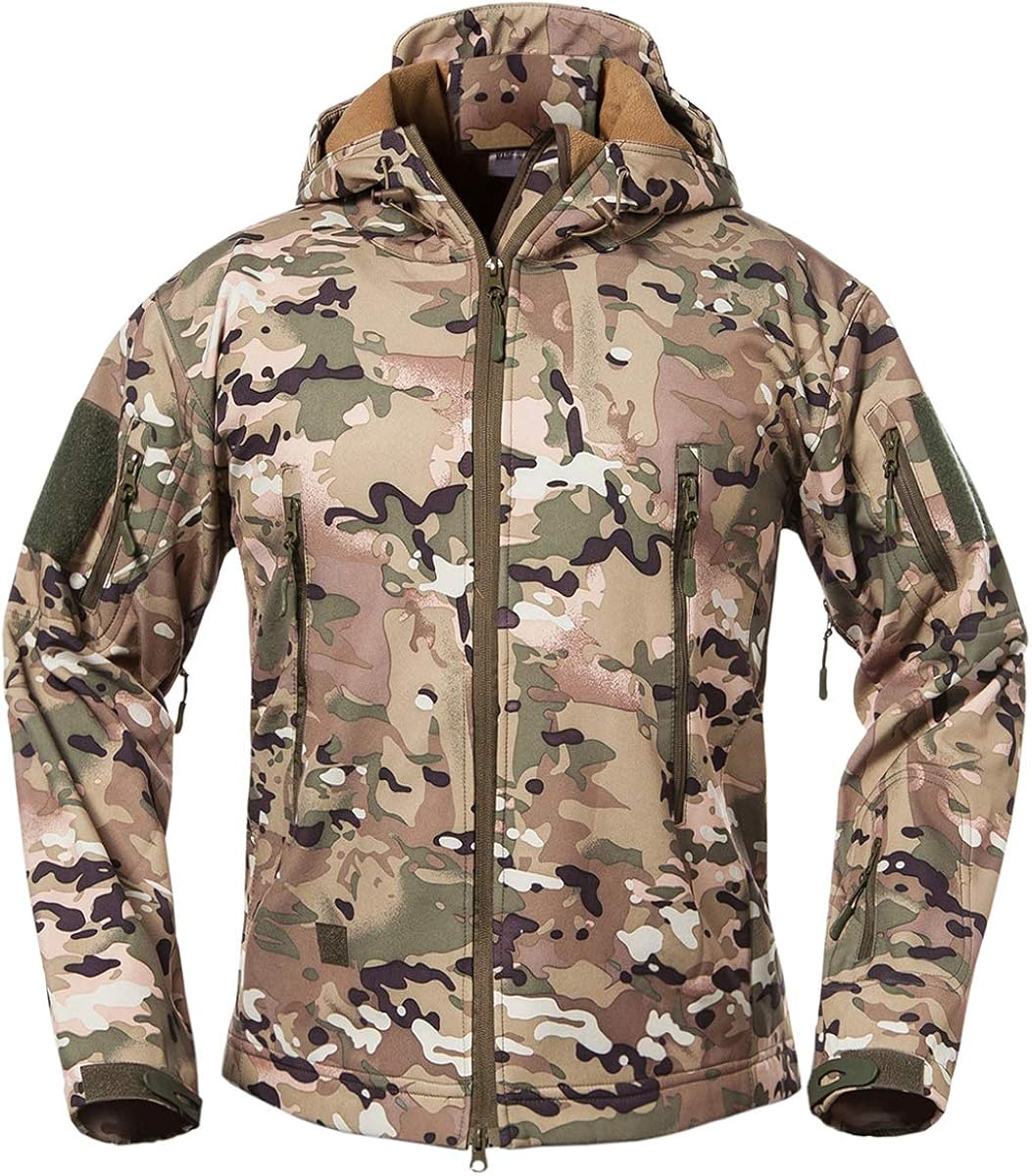 ReFire Gear Men's Soft Shell Military Tactical Jacket Outdoor Camouflage Hunting Fleece Hooded Coat