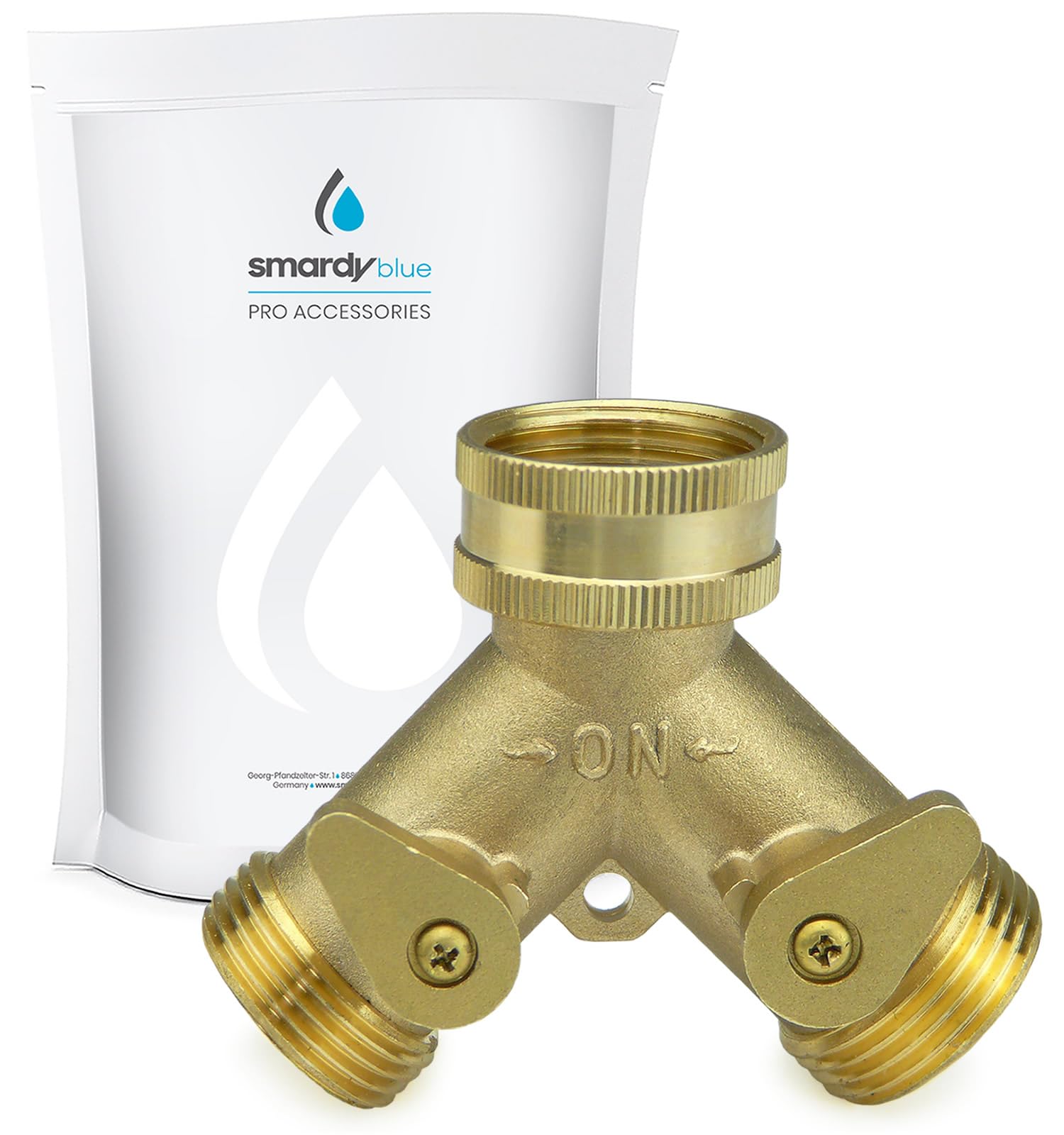 SMARDY 2-Way Y-Distributor 3/4" Inch IG, 2x 3/4“ Inch AG for Home, Cellar and Garden with Solid Stopcocks, Brass