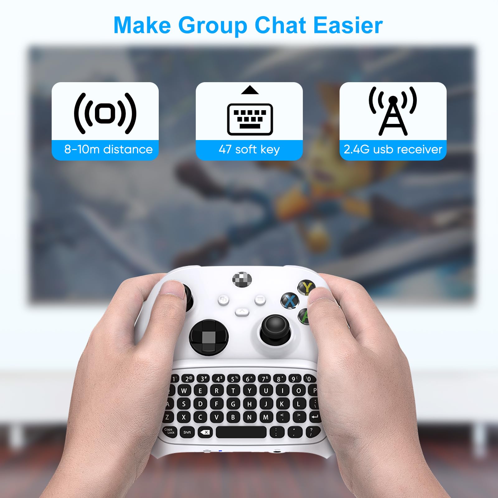 Keyboard for Xbox Series X/S, One X/S, Elite One/2 Controller, Wireless Chatpad Gaming Keypad With USB Receiver, Speaker, 3.5mm Audio Jack Accessories (Controller Not Included), White
