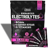 Enhanced Electrolyte Powder Stick Packs (Black Cherry | 20 Packets) w/ 0 Sugar +BCAAs +B-Vitamins Electrolyte Supplement w Potassium Zinc & Magnesium for Hydration - Keto Electrolytes