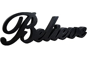 CVHOMEDECO. Matt Black Wooden Words Sign Free Standing "Believe" Desk/Table/Shelf/Home Wall/Office Decoration Art, 14-1/4 x 4-1/4 x 1 Inch
