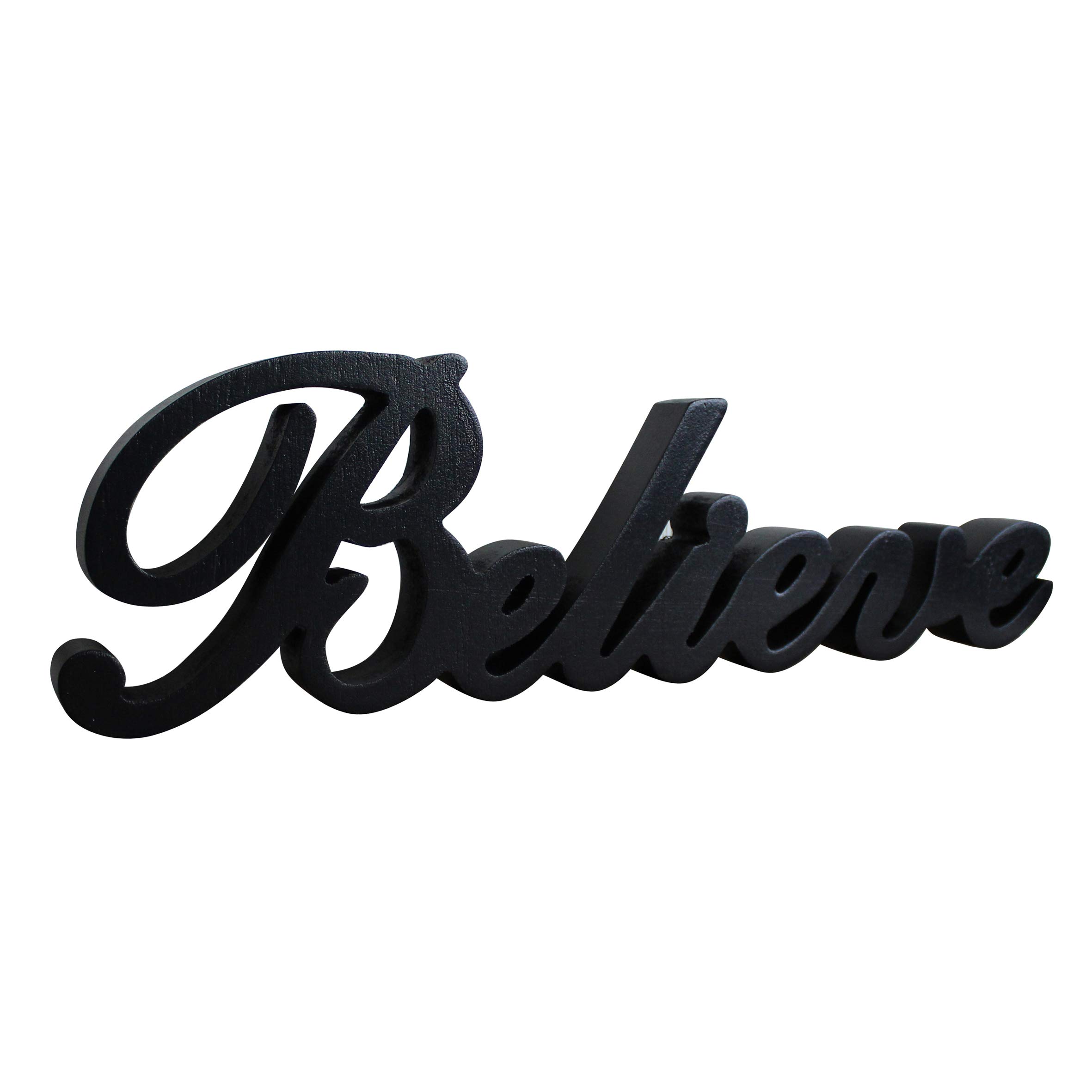 CVHOMEDECO. Matt Black Wooden Words Sign Free Standing "Believe" Desk/Table/Shelf/Home Wall/Office Decoration Art, 14.25 x 4.25 x 1 Inch