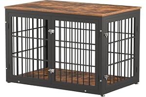rehomerance 48 Inch Rustic Heavy Duty Dog Crate Furniture for Extra Large Dogs, Decorative Pet House End Table, Wooden Cage Kennel Furniture Indoor, Black and Brown