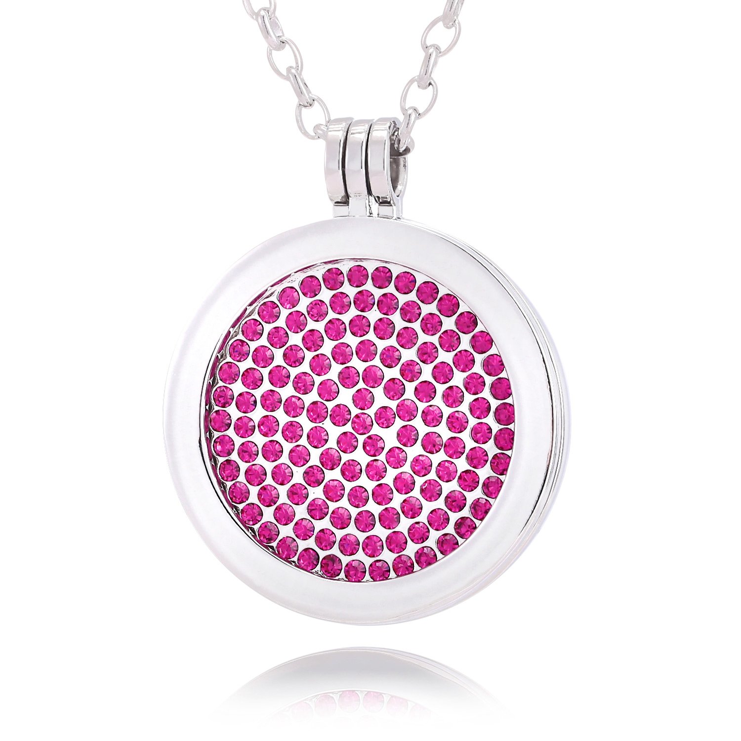Morella Women Necklace 70 cm 27.5" Stainless Steel with Pink Zirconia Coin 33 mm 1,3" in a Velvet Jewelry Bag