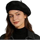 Women French Beret Hat Solid Artist Hat Wool Beret Winter Warm Beanie Cap | Adult wool blend beret, for full season, for warm, cosplay