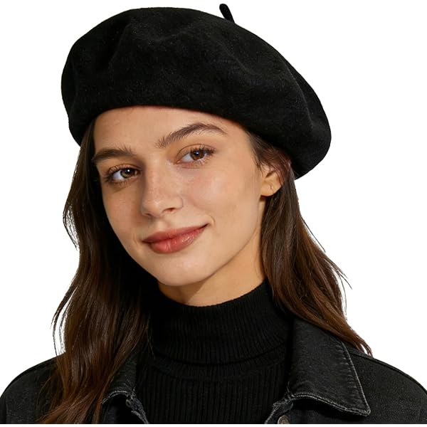 MAYMII Wool Black French Beret Hat - Solid Color Cap for Women