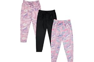 BTween Girls 3 Pack Velour Jogger Pant Set Solid, Tie Dye or Camo Sweatpants for Girls
