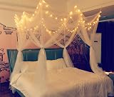 HanYun 8 Corner Bed Canopy with 100 LED Lights Battery Operated White