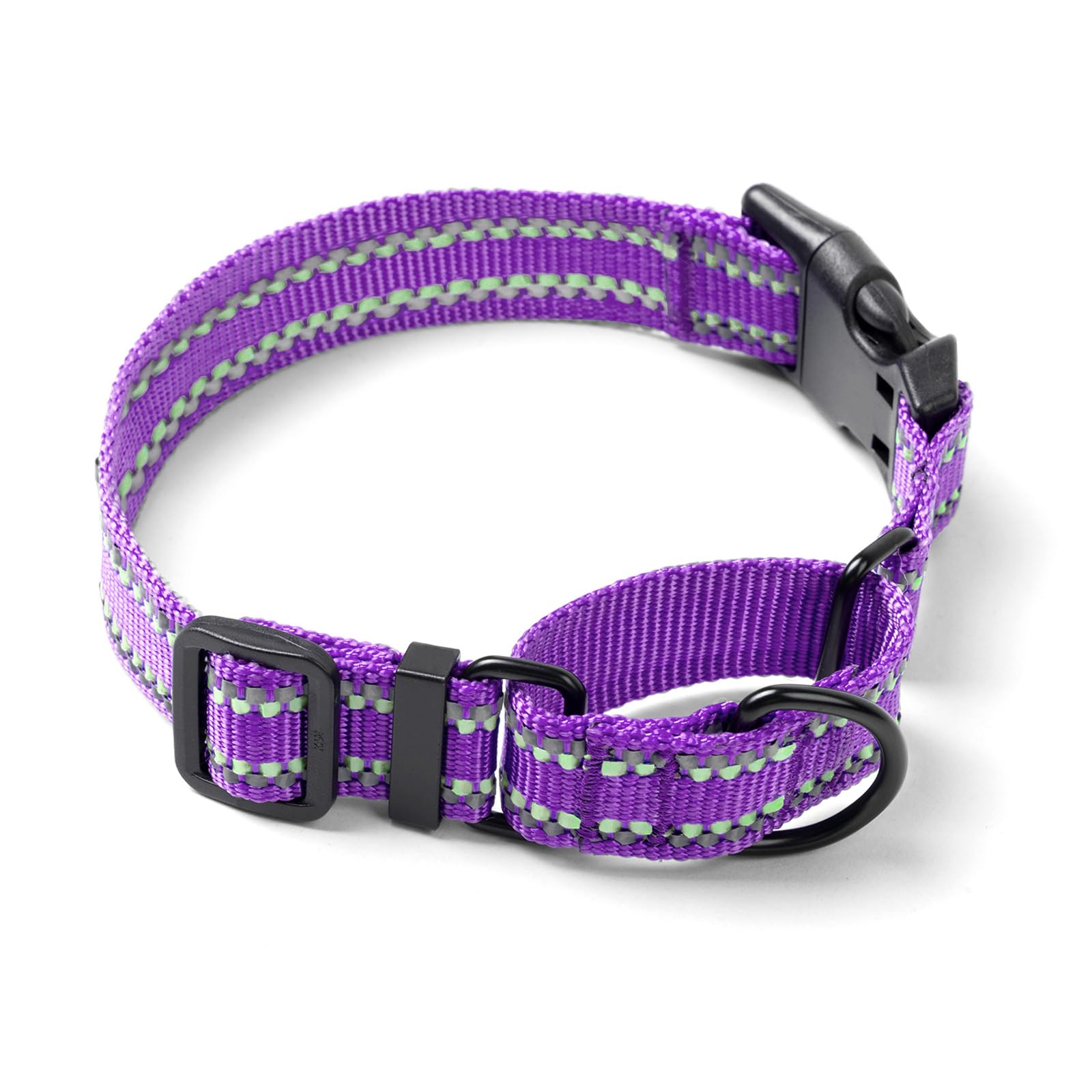 Hoowoo Purple Martingale Dog Collar for Large Dogs - Anti-Pull Half Check with Reflective Training Features, Safety Quick Release Buckle, Soft Nylon