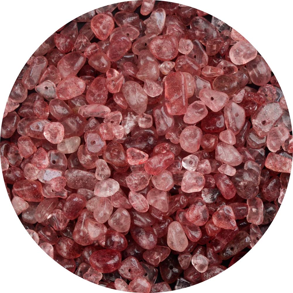 Natural Chip Stone Beads Strawberry Quartz 5-8mm About 400 Pieces Irregular Gemstones Healing Crystal Loose Rocks Bead Hole Drilled DIY for Bracelet Jewelry Making Crafting (5-8mm, Strawberry Quartz)