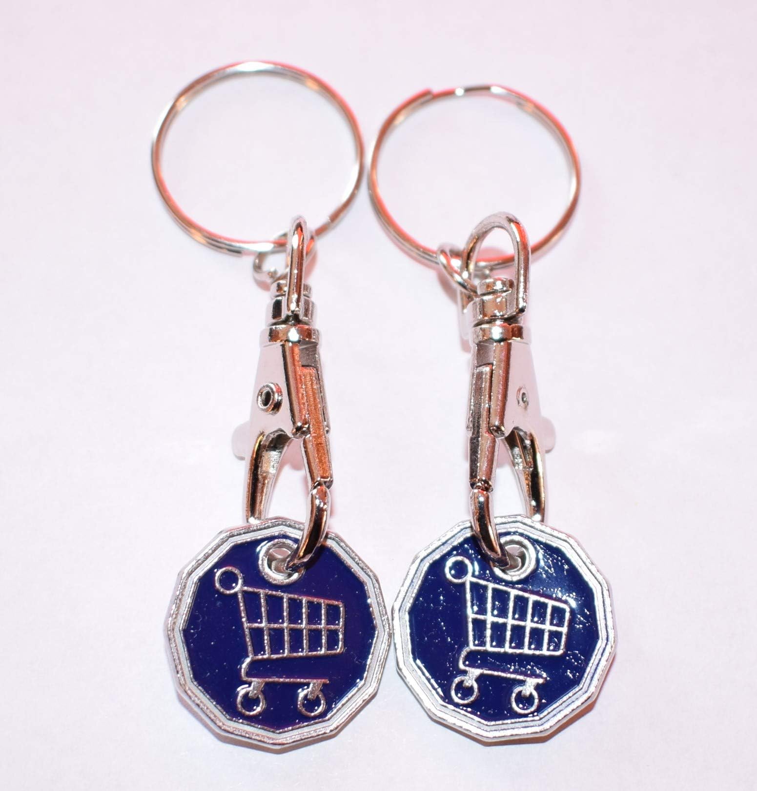 2 X NEW SHAPE 12 Edge Sided Trolley Token £1 Coin Pound Shopping Key Ring Clasp Supermarket Locker (Funky Trolley)