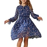 GRACE KARIN Girls Fall Long Sleeve Dress Formal Party Holiday Smocked Waist Midi Dresses 5-12Years