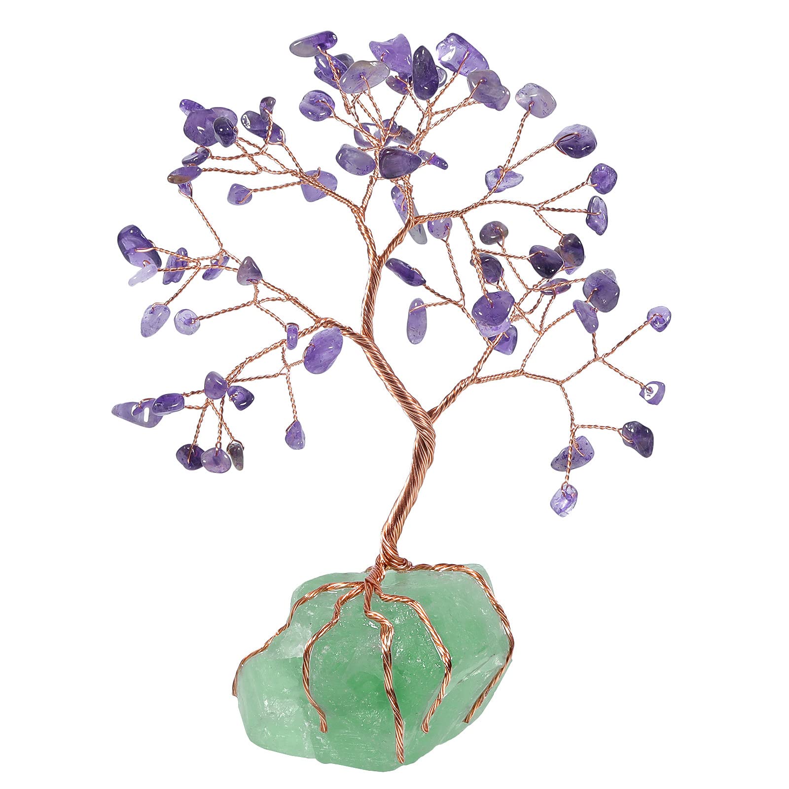 mookaitedecor Amethyst Crystal Money Tree with Fluorite Raw Stone Base Good Luck Crystal Gifts, Reiki Healing Crystal Bonsai Tree Amethyst Tree of Life Feng Shui Ornaments for Home Office Zen Decor