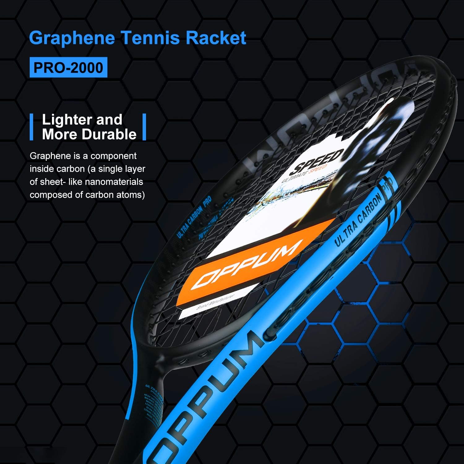 oppum New Graphene Ultra Carbon Pro Tennis Racket, 360 Super Light Speed Team Tennis Raccquet (Graphene Racket PRO-2000 (Black Blue), 4 3/8) : Sports & Outdoors