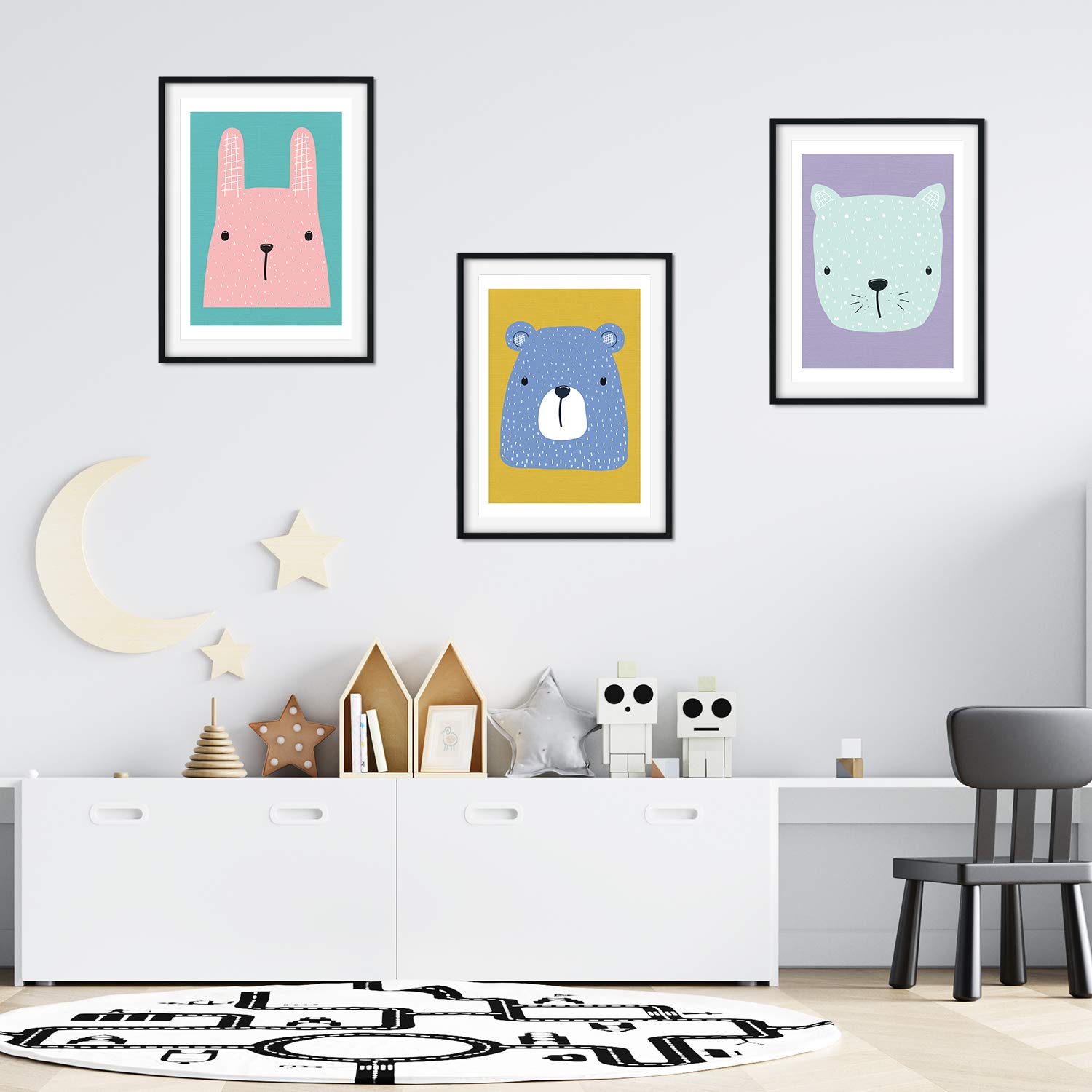 Nacnic background set of 3 posters for children and children's room Scandinavian style size color without frame A3Animales