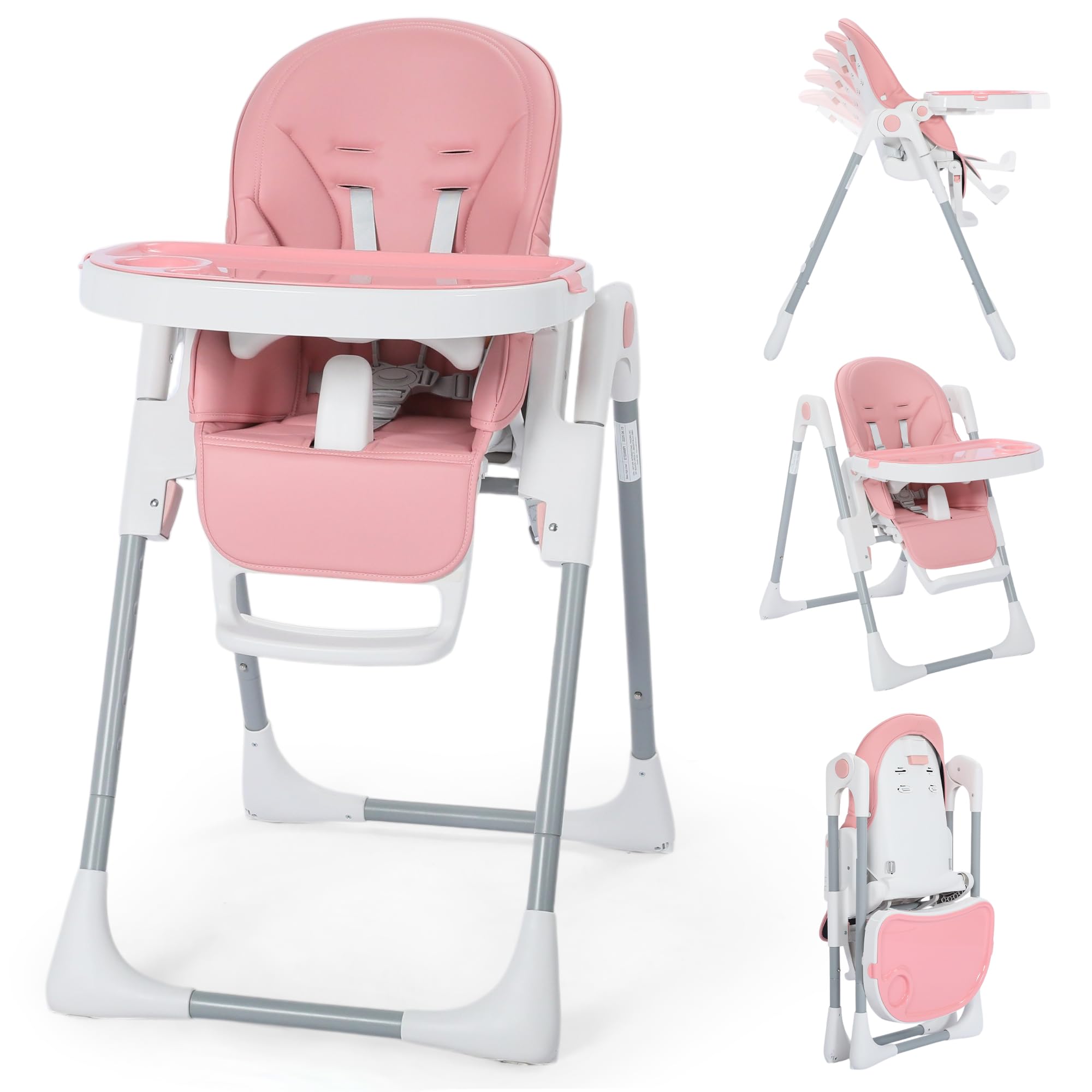 Photo 1 of ***MISSING PARTS***
Kinder King Convertible High Chair for Babies & Toddlers, Adjustable Baby Feeding High Chair with Removable Double Tray, Simple Compact Fold for Space-Saving, 2 Built-in Wheels, Easy to Clean, Pink