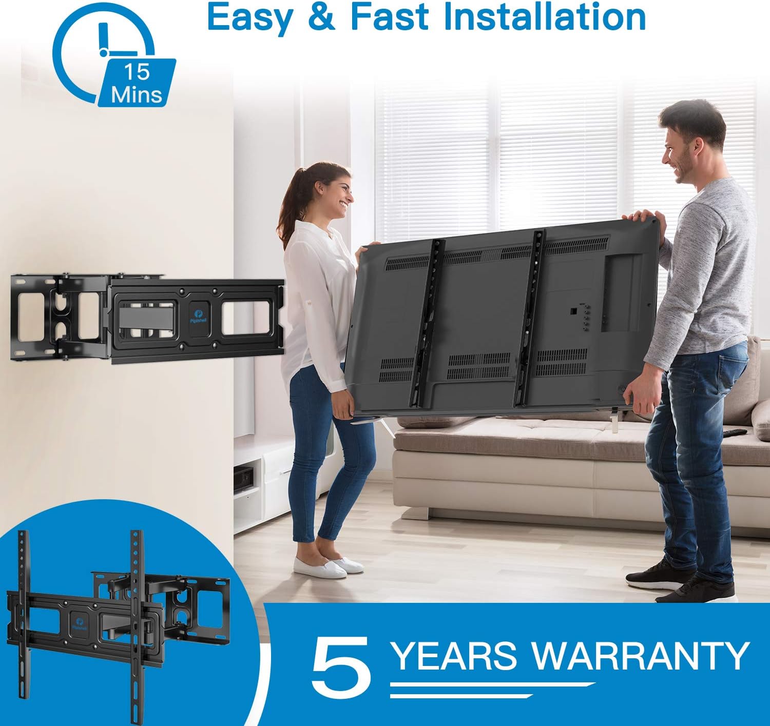 TV Wall Mount Bracket Full Motion Dual Swivel Articulating Arms Extension Tilt Rotation, Fits Most 26-55 Inch LED, LCD, OLED Flat&Curved TVs, Max VESA 400x400mm and Holds up to 99lbs by Pipishell: Home Audio & Theater