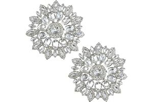 PEARLY JUN 2 PCS Rhinestone Applique Silver White Flower Crystal Patches Trim Clothing Diamond Embellishments for Bridal Wedding DIY Dresses Fabric Accessories