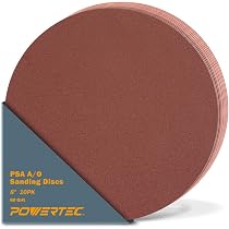 POWERTEC 110262V 6 Inch PSA Sanding Discs, 60/80/100/120/180/240 Grit, Aluminum Oxide Adhesive