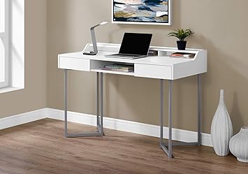 Amazon Com Monarch Specialties Computer Desk Modern Contemporary Style Laptop Table For Home Office With Hutch Drawers And Shelves 48 L White Furniture Decor