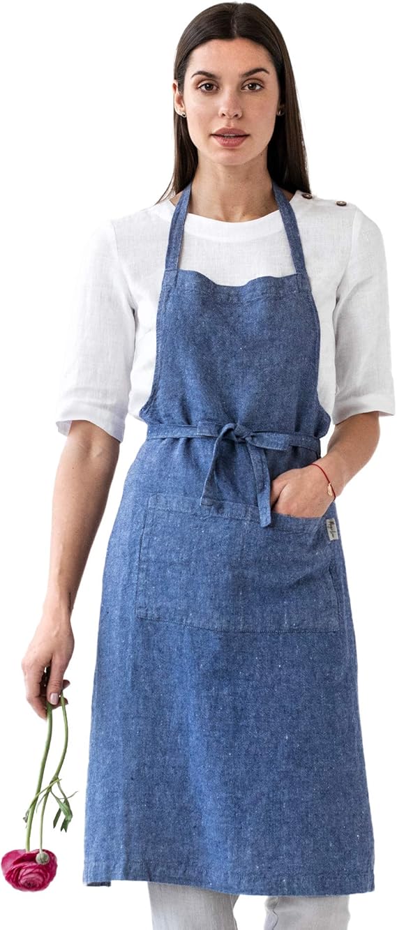 Amazon Co Jp Magiclinen 100 リネンエプロン 料理 ガーデニング グリル ペインティングエプロン ポケット付き 女性と男性に最適 Us サイズ One Size カラー ブルー 服 ファッション小物