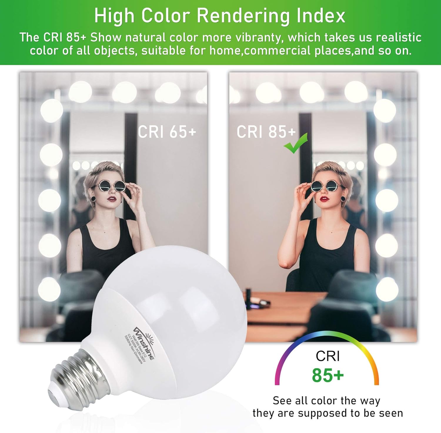 G25 LED Globe Light Bulbs, 5000K Daylight Vanity Mirror Light Bulbs for Bathroom E26 Medium Screw Base 60W Equivalent, Bedroom Vanity Makeup Mirror Lights Non-dimmable, Pack of 4 - - 